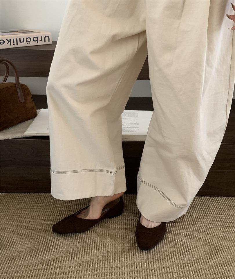 Square heel round head shallow mouth single shoes Korean version simple retro literary flat shoes grandma shoes soft