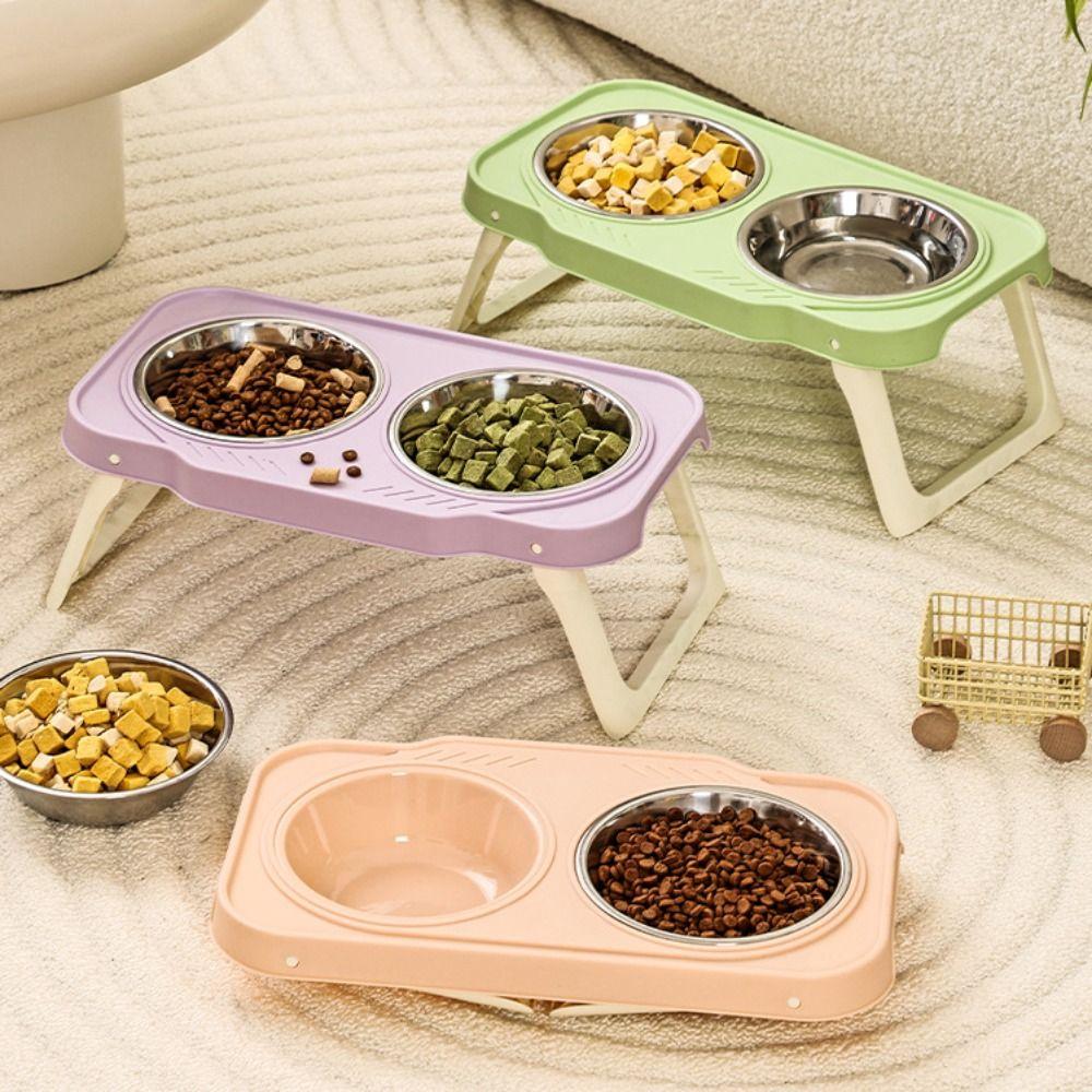 Double Bowls Pet High Footed Bowl Anti-flip Elevated Pet Feeder Bowl  Wet Dry Food