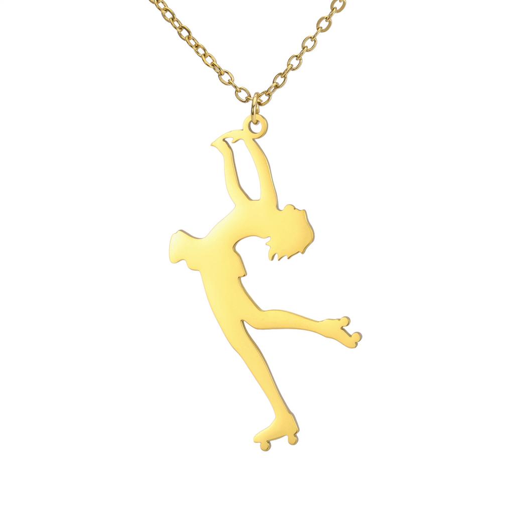 Minimalist Titanium Steel Cut Inline Skating Action Pendant Necklace