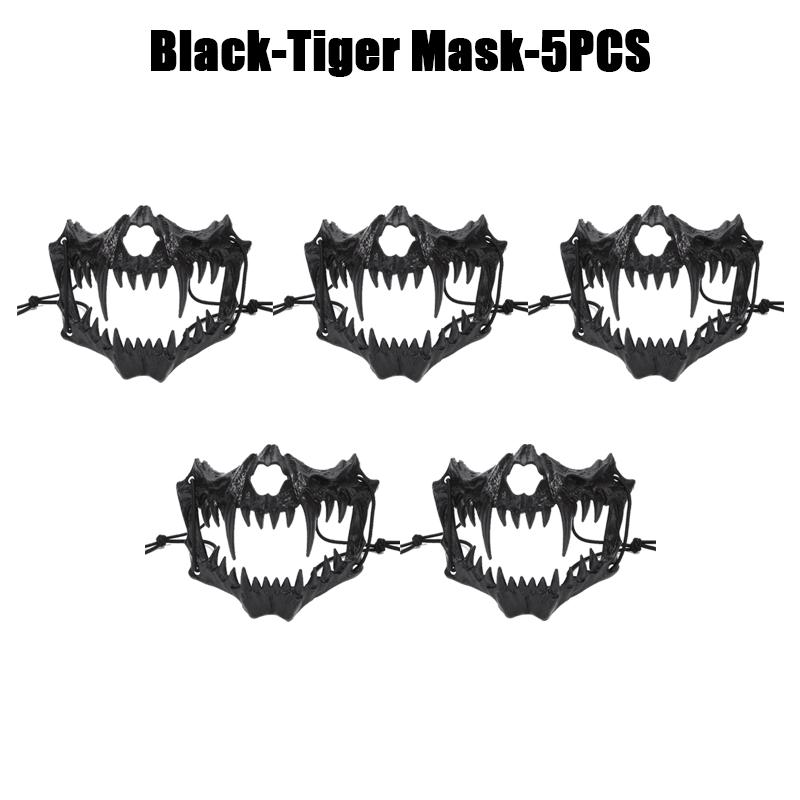 Halbgesichts Totenkopfmaske Dämon Skelett Wolf Drache Tiger Cosplay Halloween Party Requisite Lange Zähne Kopfbedeckung für Erwachsenen Rollenspiel