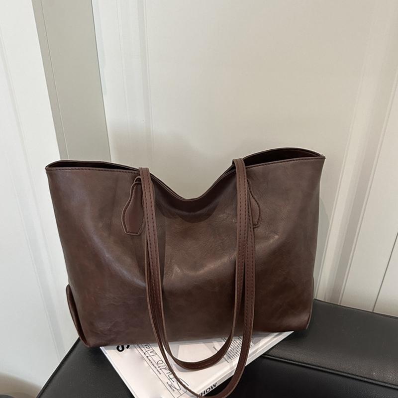 New Simple Solid Color Versatile Tote Bag Fashion Commuter Light Luxury Trend Faux Leather Design Shoulder Bag