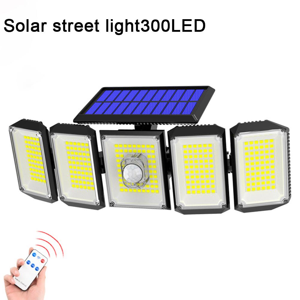 Outdoor Solar Lights 300LED Motion Sensor 5 Heads LED Flood Lights With Remote Control IP65 Waterproof Solar Security Lights For Garden Garage