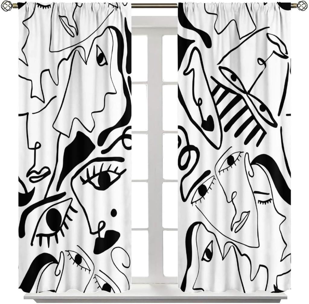 Modern Black White Window Curtains Minimalist Line Abstract Art Treatments Style Dcor Drapes Living Bedroom Nordic Made Of Polyester Decor Treatment