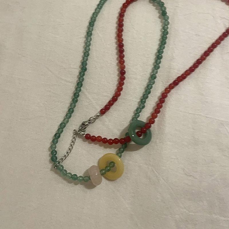 Fashion Crystal Beads Necklace Sweet Neck Jewelry Cute Circle Pendant Choker Neck Chain Gift Unique Elegant Accessory