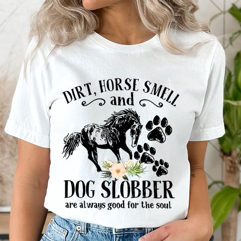Horse Smell and Dog Slobber TShirts Women Dog Paw Floral Tshirts Short Sleeve Trendy Tee Shirt Tops Women Wild Horse T Shirts S