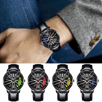 Pánské hodinky do auta, Vodotěsné náramkové hodinky Quartz z nerezové oceli Sportovní pánské hodinky s designem náboje ráfku kola