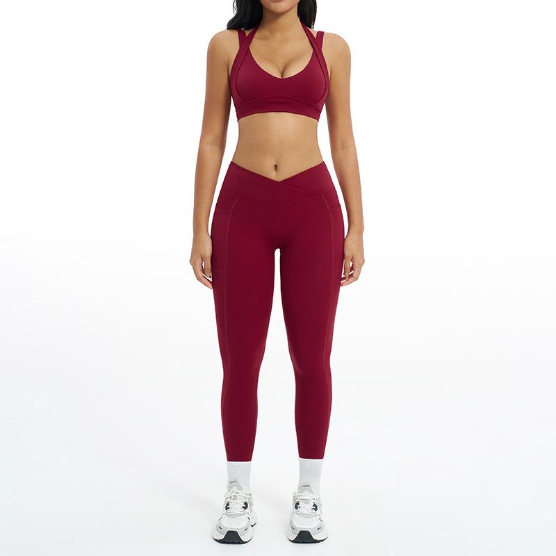 JYL Nylon Spandex Naked Yoga Set Halter Hip Lifting Running Outfit L розовый фуксии