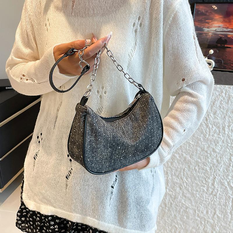 Women Shoulder Bag Fashion Denim Shoulder Bag, Simple Solid Color Handbag, Women's Chain, Underarm Hand, Women's Bag