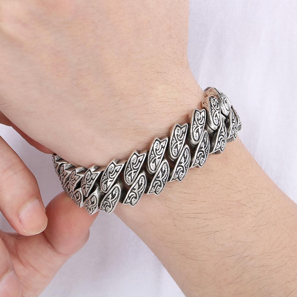 Brățară Cool Greu Solidă din Oțel Inoxidabil pentru Bărbați Masivă Lățime 20MM Lanț Stil Totem Brățări Moto pentru Bărbați 4 Culori Disponibile