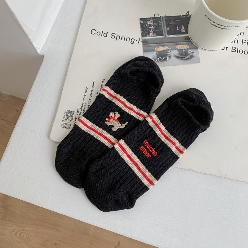 

Anti-Slip Boat Socks Women S Tb Puppy Striped Shallow Mouth Invisible Socks European Goods Trendy Socks College Style Ab Socks Pure Cotton Socks чорний