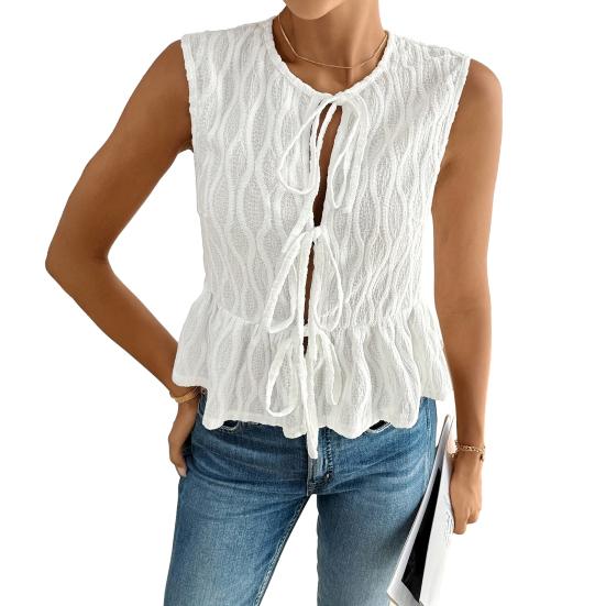 Women's Tie Front Tank Top Summer Crew Neck Sleeveless Flowy Shirts Casual Beach Vacation