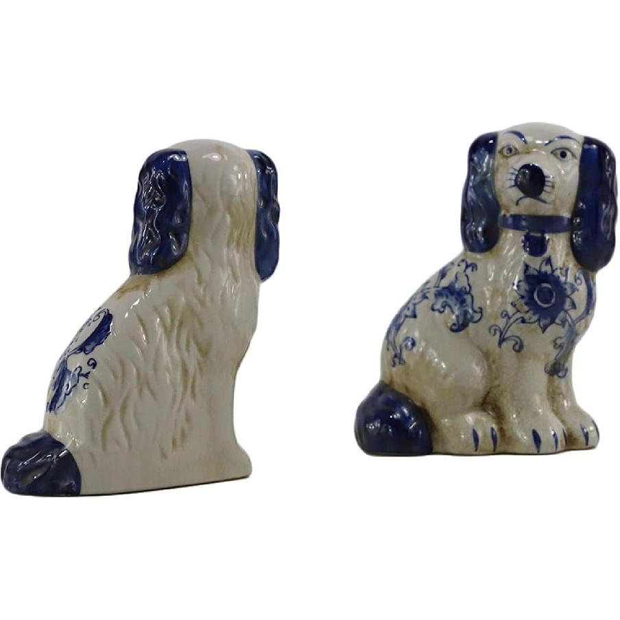 Handbemaltes blau-weißes Porzellan Hundepaar Kleine Figuren Heimdeko
