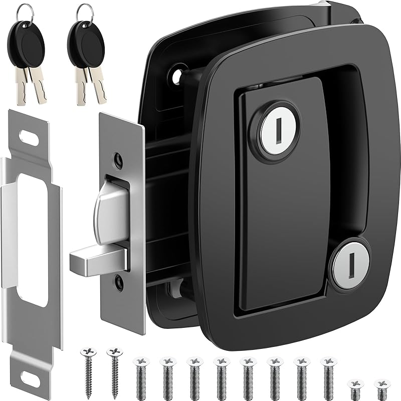 WELLUCK RV Door Lock Replacement With Paddle Deadbolt, 100% Metal Camper Door Latch Handle Lock, RV Entry Door Lock For Camper Horse Travel Trailer