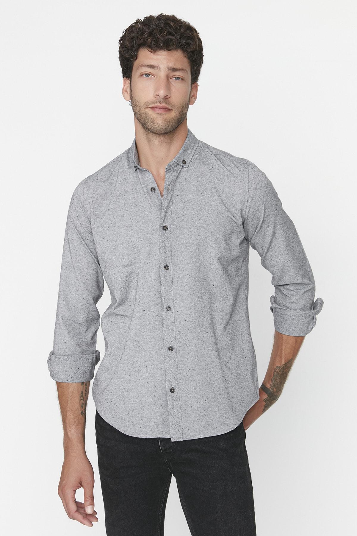 

Серая мужская рубашка Slim Fit Lumberjack меланжевого цвета TMNAW20GO0094..