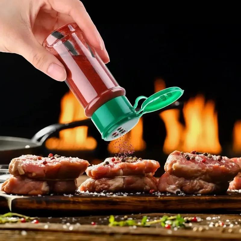 Portable Spice Jar with Shaker Lid Clear Plastic Seasoning Bottle Set BBQ Camping Salt Pepper Shaker Kitchen Gadget Food Trucks