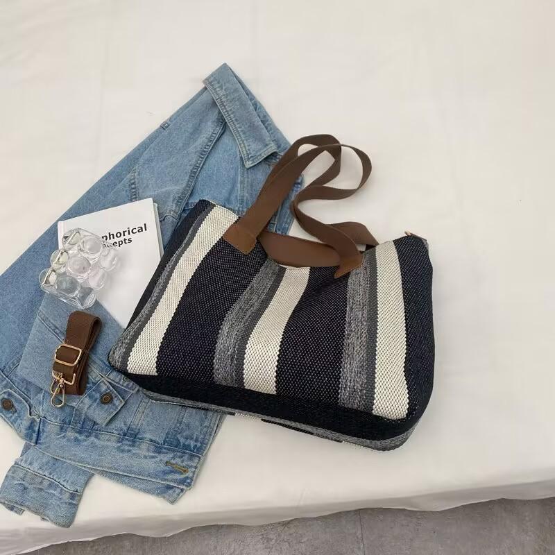 

Trendy Shoulder Bag Fashionable Urban Large Capacity Canvas Texture Handbag Simple Commuter Casual Tote Bag single pack чорний