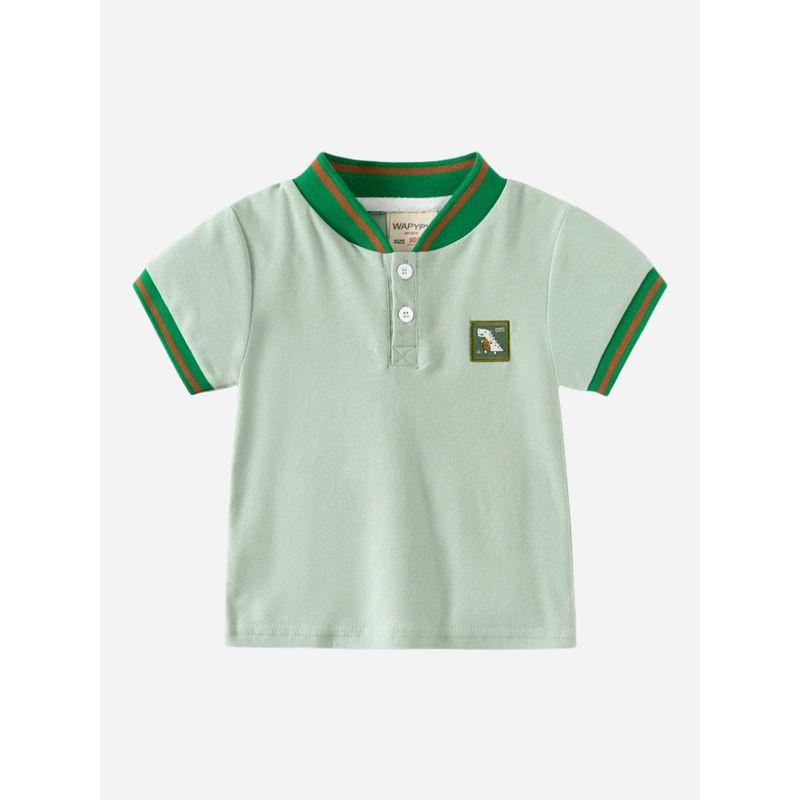 Kids Short Sleeve T-shirt Clothes Summer K-style Boy Dinosaur Embroidered V-neck Polo Shirt Baby Boy Color Matching Top