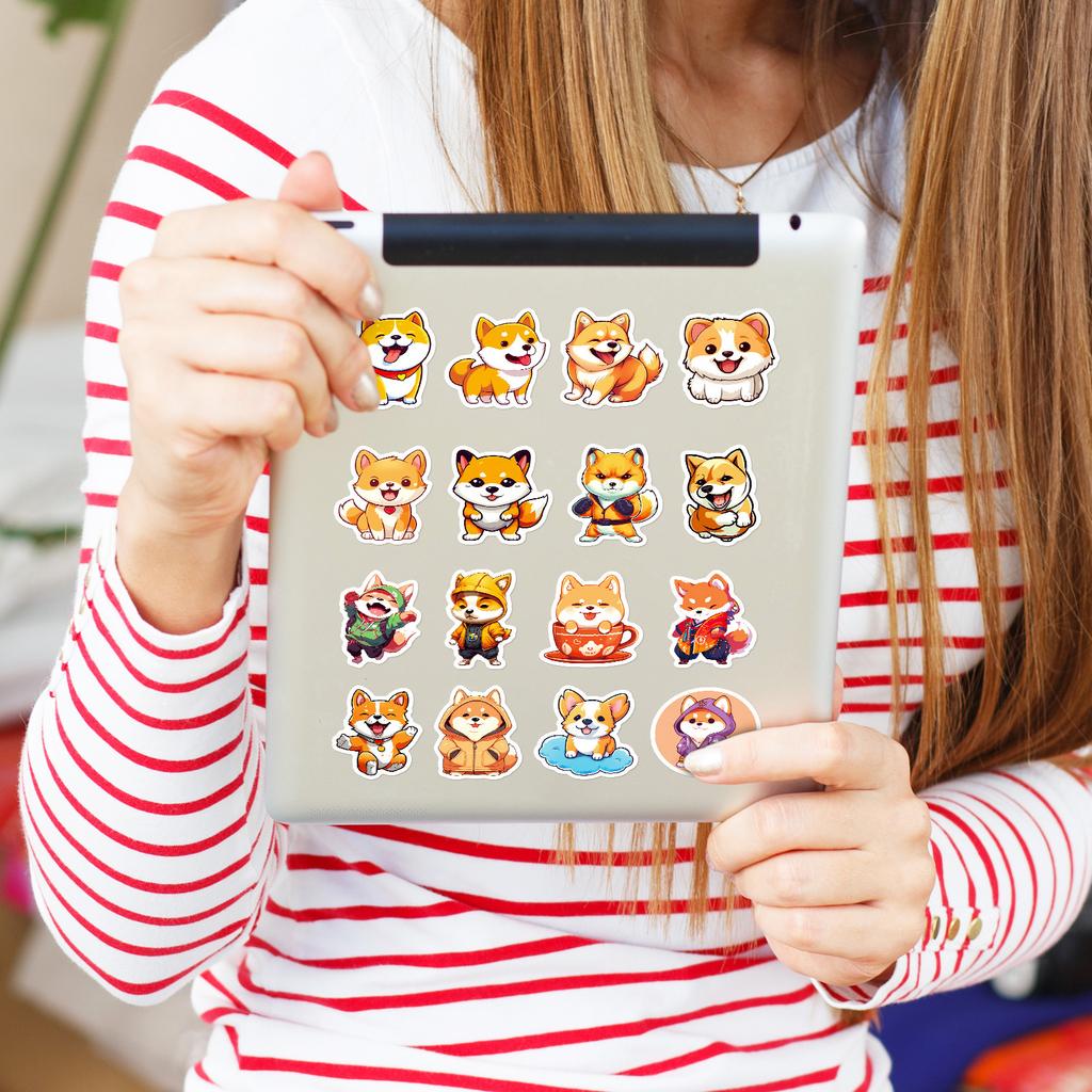 50Pcs Cute Shiba Inu Stickers – Waterproof Reusable Dog Decals for Luggage, Laptop, Phone