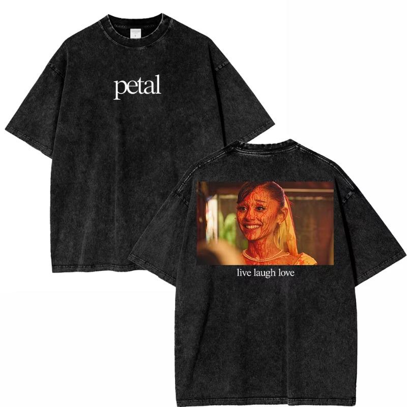 100% Cotton Vintage Washed Ariana Grande Petal Violent Fairy Pop Core T Shirt Men Letter Live Laugh Love Retro Loose Tees Shirts
