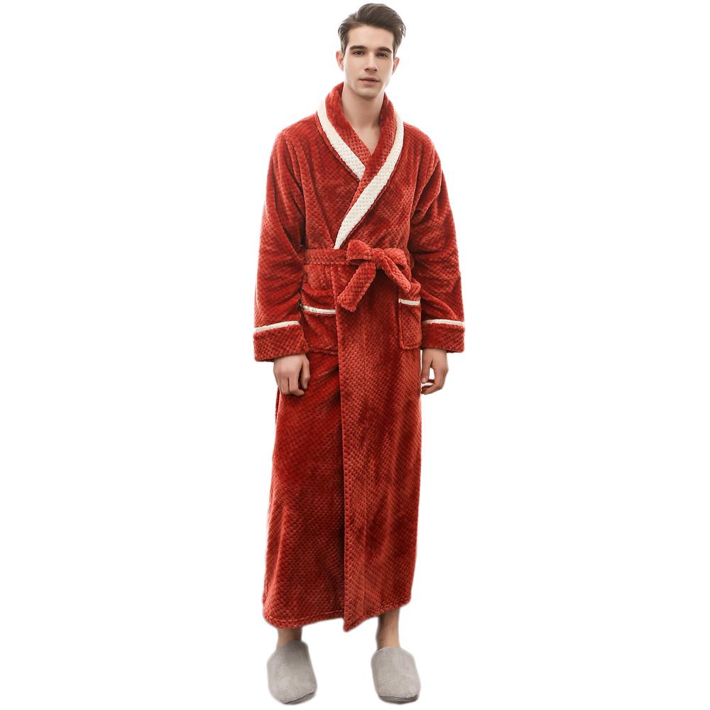 Unisex Winter Lengthened Coralline Plush Shawl Bathrobe Long Sleeved Robe Coat
