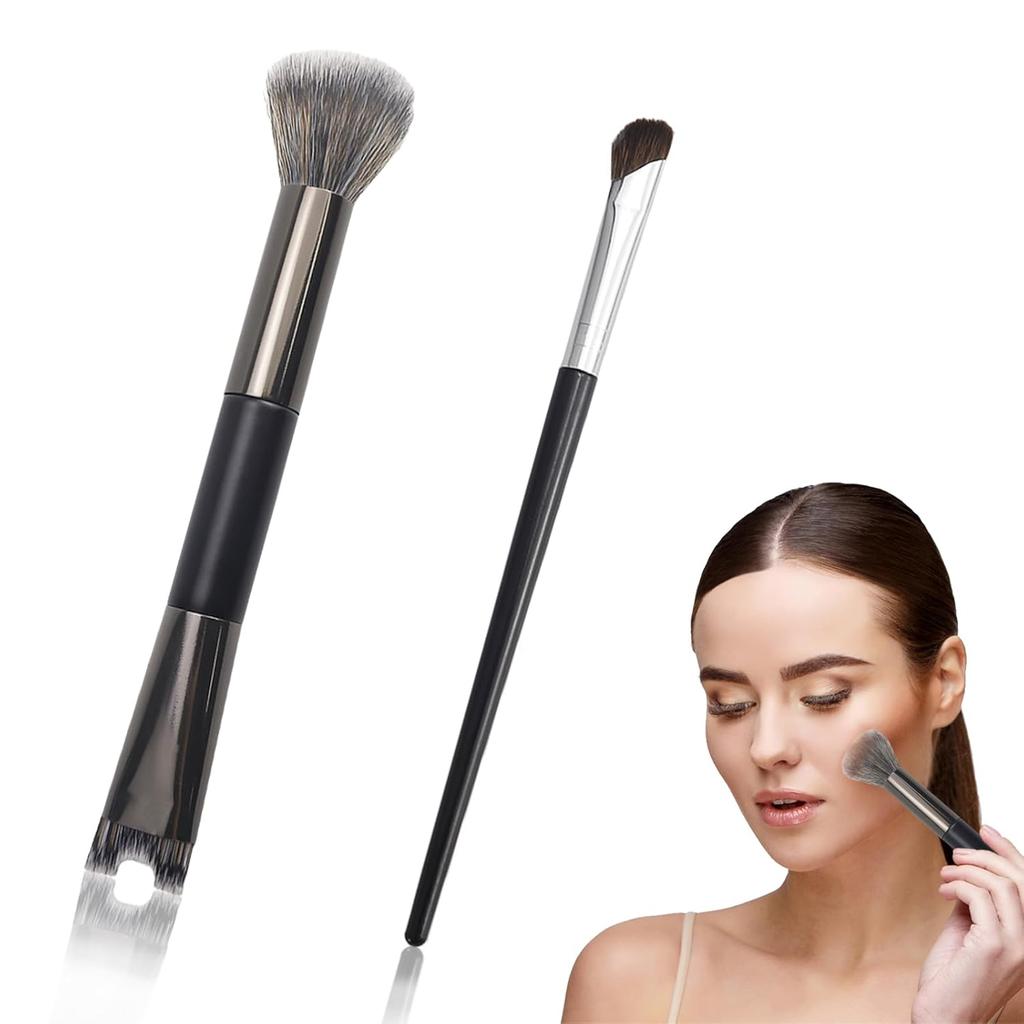 2 Pcs Nose Contour Brushes, 2-in-1 U-shaped Fluffy brush Dual-End Angled Nose Brushes Set Practical Makeup Tools for Nose Sculpting and Definin