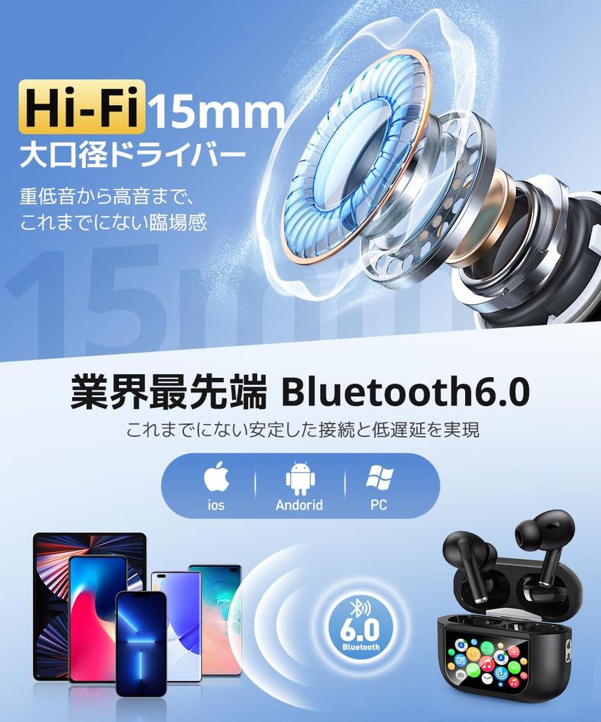 New for Futuristic Bluetooth Wireless Earbuds with LCD Features Noise Call Sound Quality Large Long Low IPX7 Battery Level GPS Fast Playback Sound