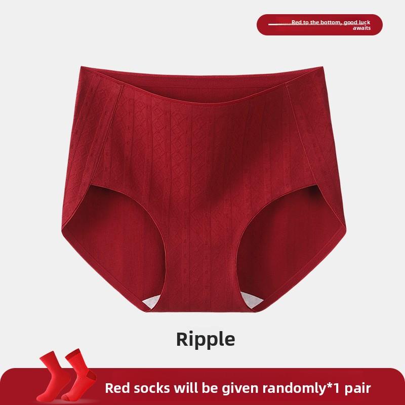 Plus Size Women Spring and Autumn Year Red Cotton Extended Crotch Breathable Belly High Waist Triangle Briefs