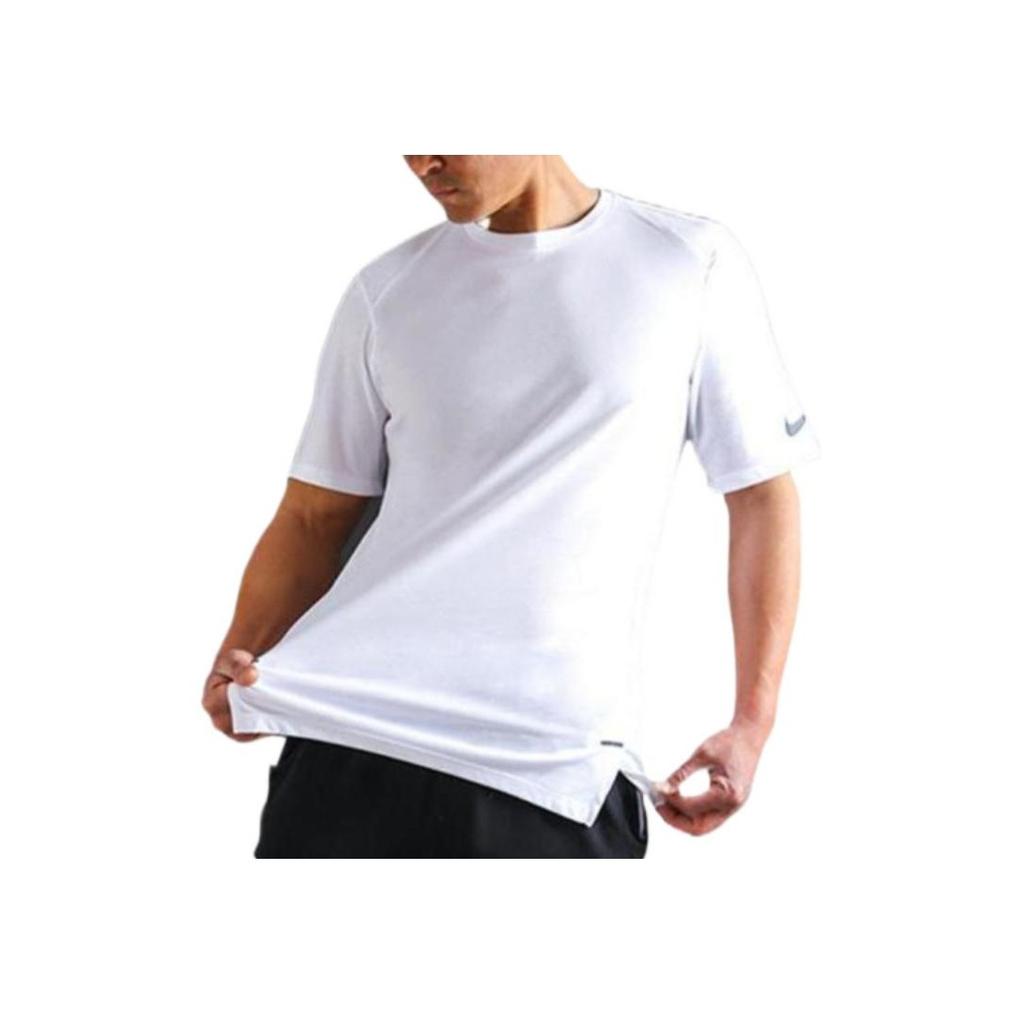 Nike Solid Color Crew Neck Pullover With Logo Print Short Sleeve T-Shirt Men Tops White 830950-100