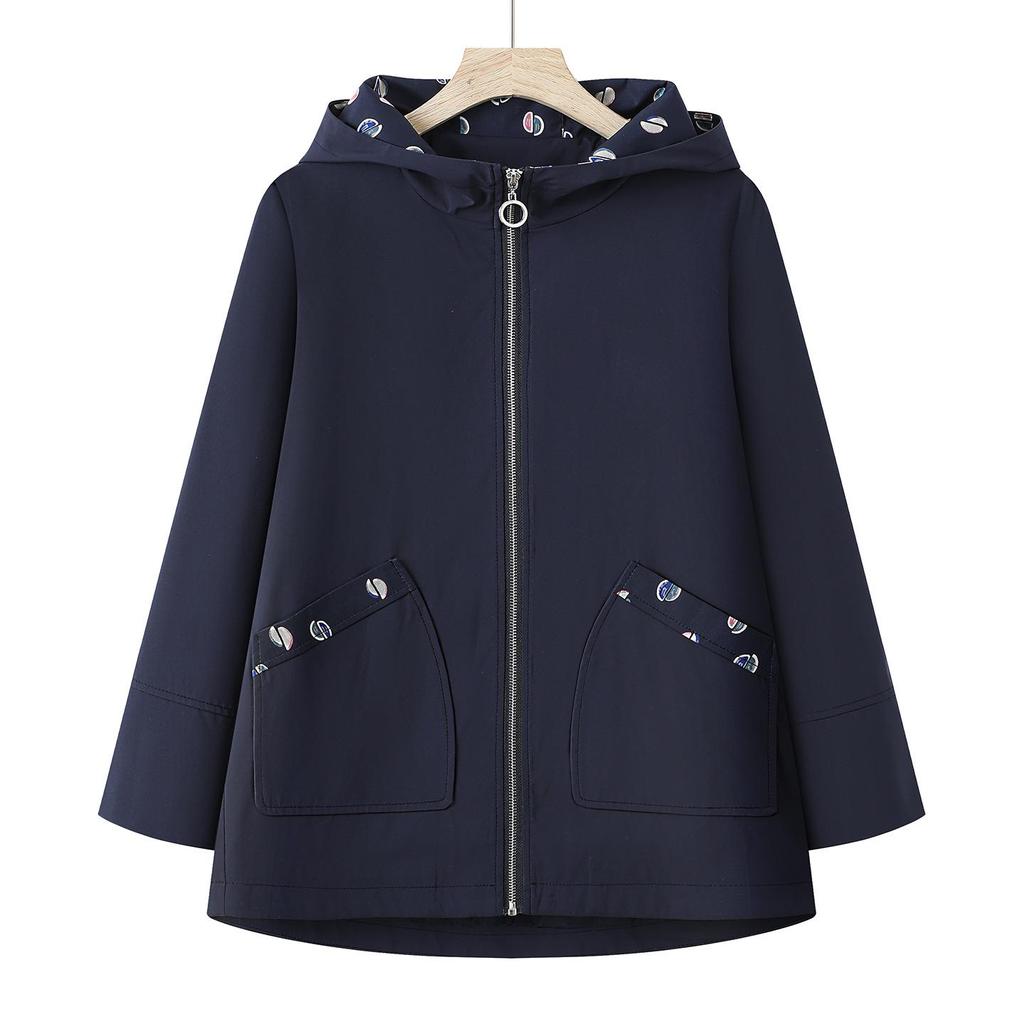 Plus Size 200 Jin Windbreaker Jacket for Middle-Aged Women - Stylish Spring & Autumn Outerwear for Moms & Grandmas