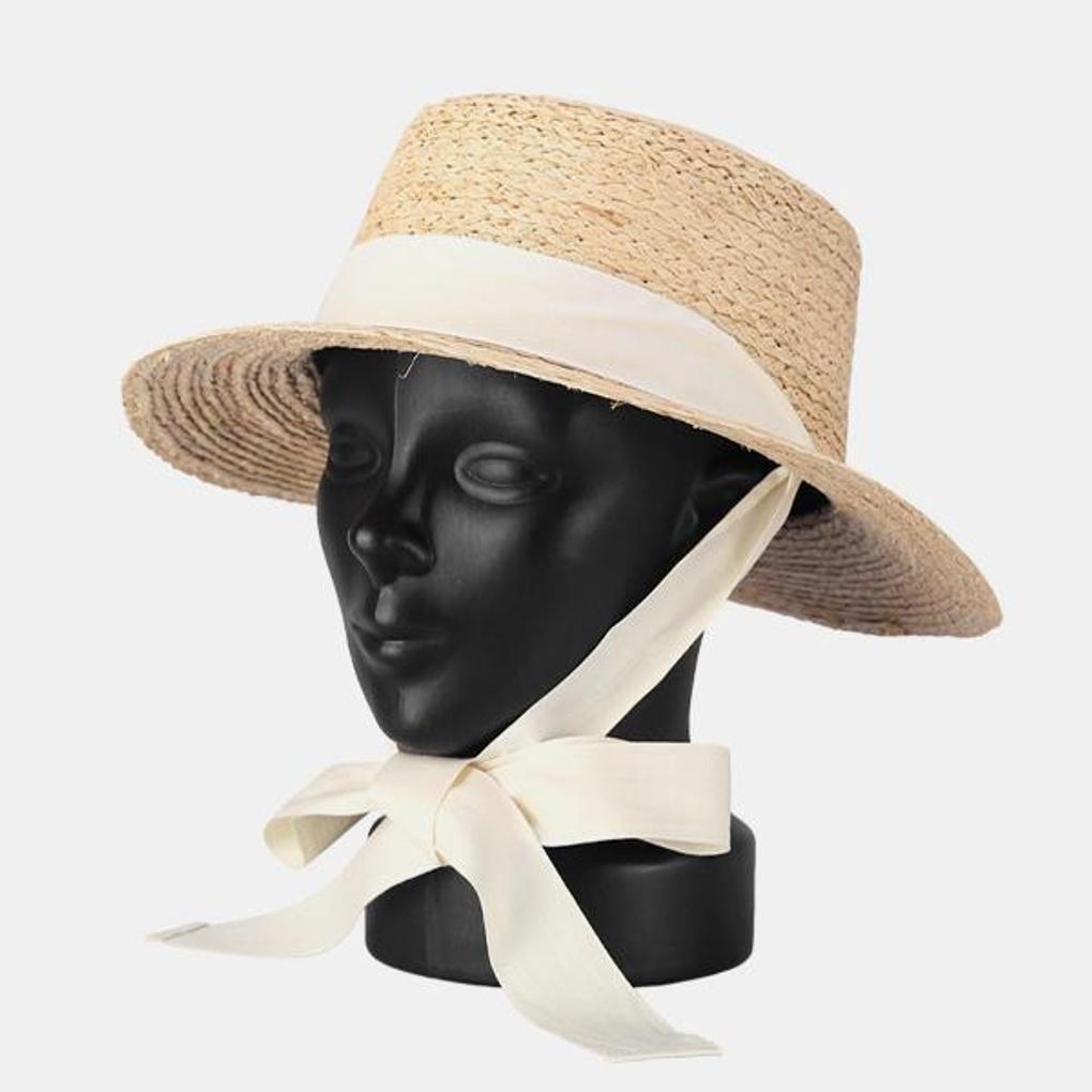 Lcate Women's Bucket Hat Ribbon Straw Summer Vacation Travel Brim Hat LMJ086