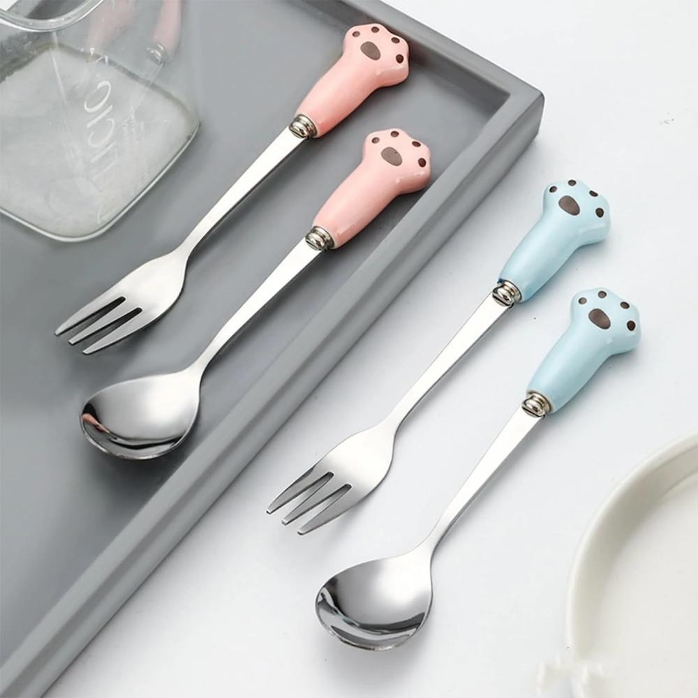 4 Stück Niedliches Katzenpfoten Löffelset Teelöffel Kaffeelöffel Obst Eis Dessert Gabel Edelstahl Löffel für Kaffee Tee