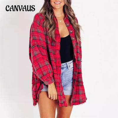 Autumn Women's Jacket Fashion Tassel Cardigan Loose Casual Plaid Shirt