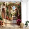 Vintage Italienische Straße Duschvorhang Bogen Architektur Floral Pflanze Landschaft Stoff Heim Badezimmer Dekor Badvorhänge mit Haken