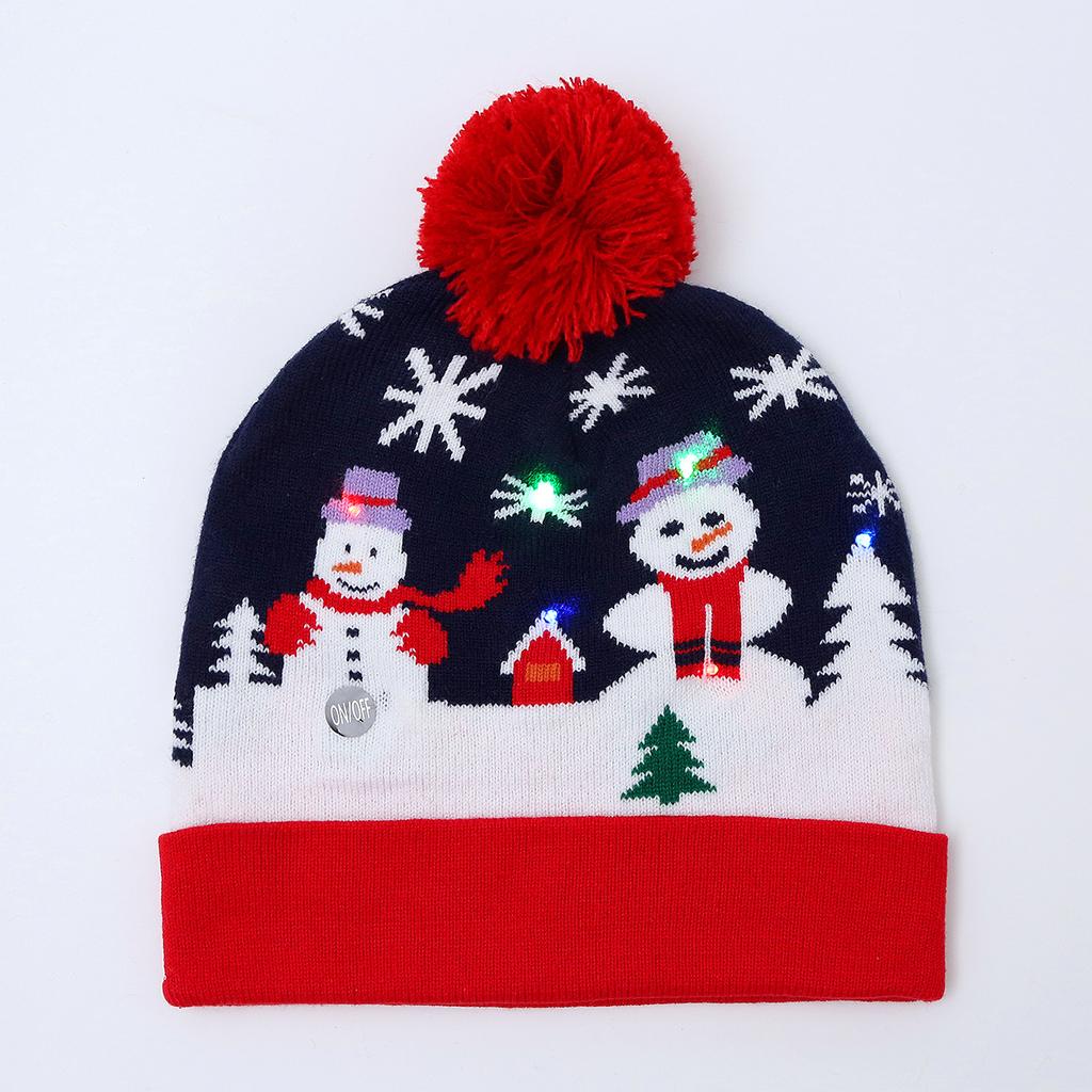 Colorful Dazzling LED Christmas Hat Holiday Pompom Ball Knitted Winter Beanie for Adults and Children Festive Party Hat