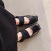 Sheepskin version~ French retro square head cross belt sports ballet single shoes low heel light mouth commuting Mary Jane shoes