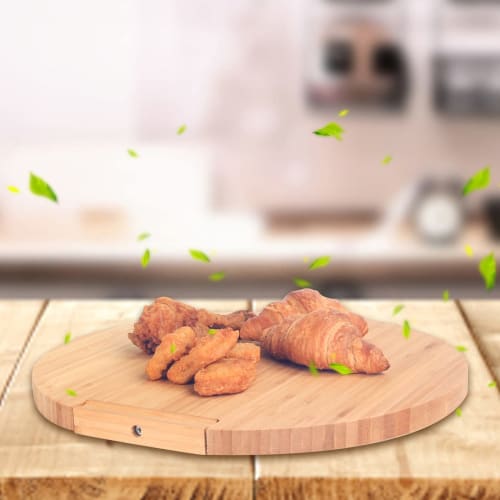 HANKEY Cutting Board, Natural Bamboo with Stand, Pizza Cutting Board, Kitchen Board, Round Cutting Board, Antibacterial, Recommended, 32*32*2cm