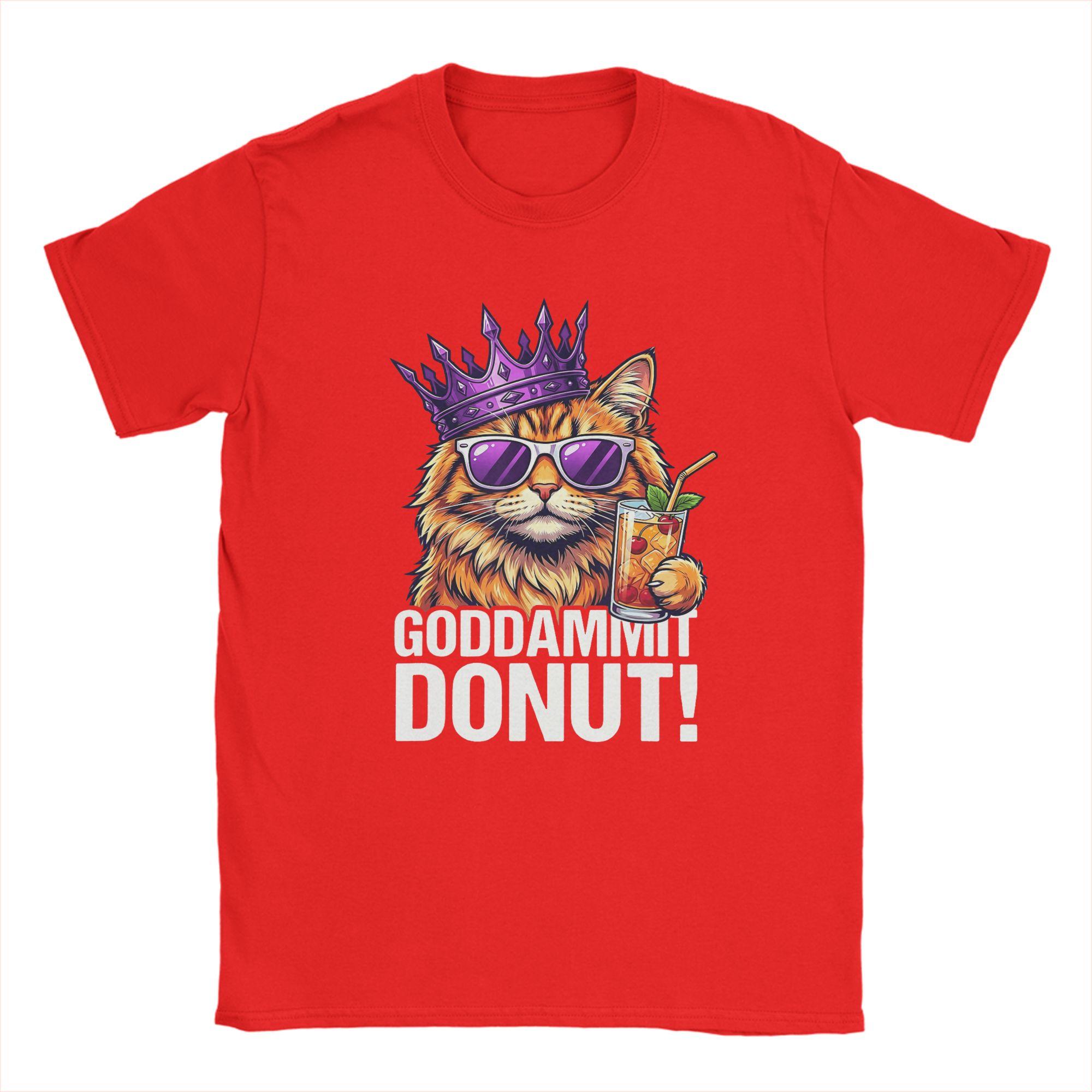 Donut Princess Cat Meme TShirt for Men Humor Pure Cotton Tee Shirt Crew Neck Short Sleeve T Shirt Plus Size Clothing S
