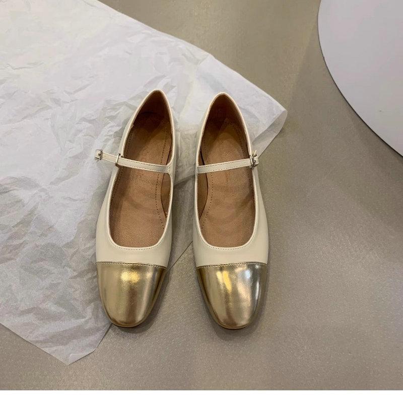 Fashion French Gold Flat Shoes for Women's 2025 New Spring Autumn Silver Mary Jane Women Shoes Scoop Shoes Ladies Plus Size 42 43 44