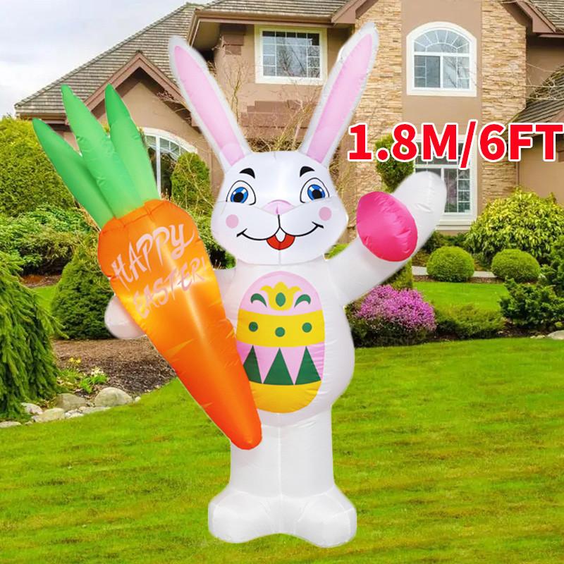 Multitypes Inflatable Toy Giant Rabbit Egg Happy Easter Inflated Model Decoration with LED Lights Bunny Outdoor Yard Bunny Decor