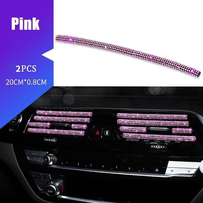 2Pcs Car Air Conditioner Outlet Decorative Strips Universal U Shape Clip Rhinestones Grille Sticker Auto Interior Accessories