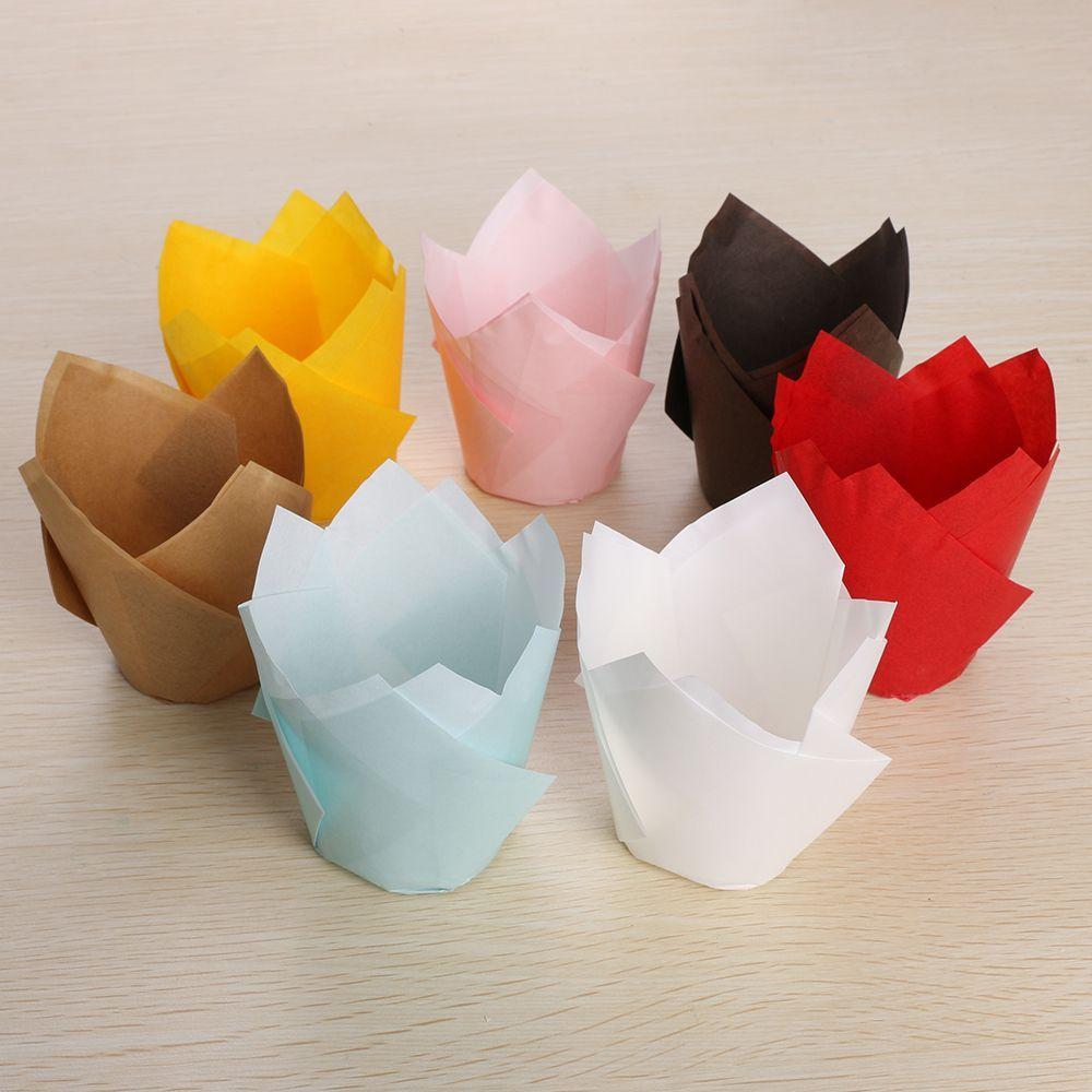 50 Stück Papier Kuchenbecher Dekoration Werkzeuge Cupcake Tulpenblüte Schokoladen Cupcake Hülle Backen Muffin Papier Einlage Halter Einweg