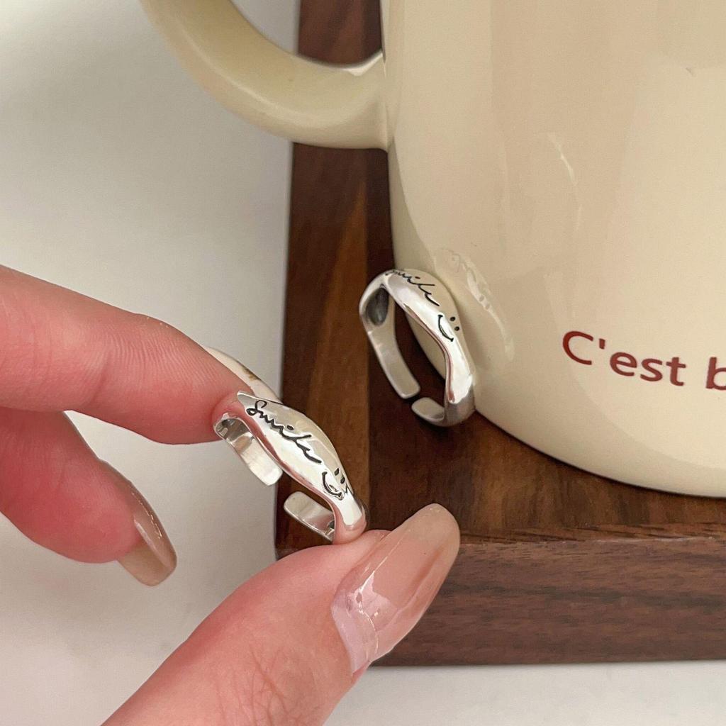 Prsten s usměvavým obličejem v korejském stylu pro ženy - ryzí stříbro S925, vynikající, jednoduchý, špičkový, všestranný, perfektní dárek pro nejlepší přítelkyni