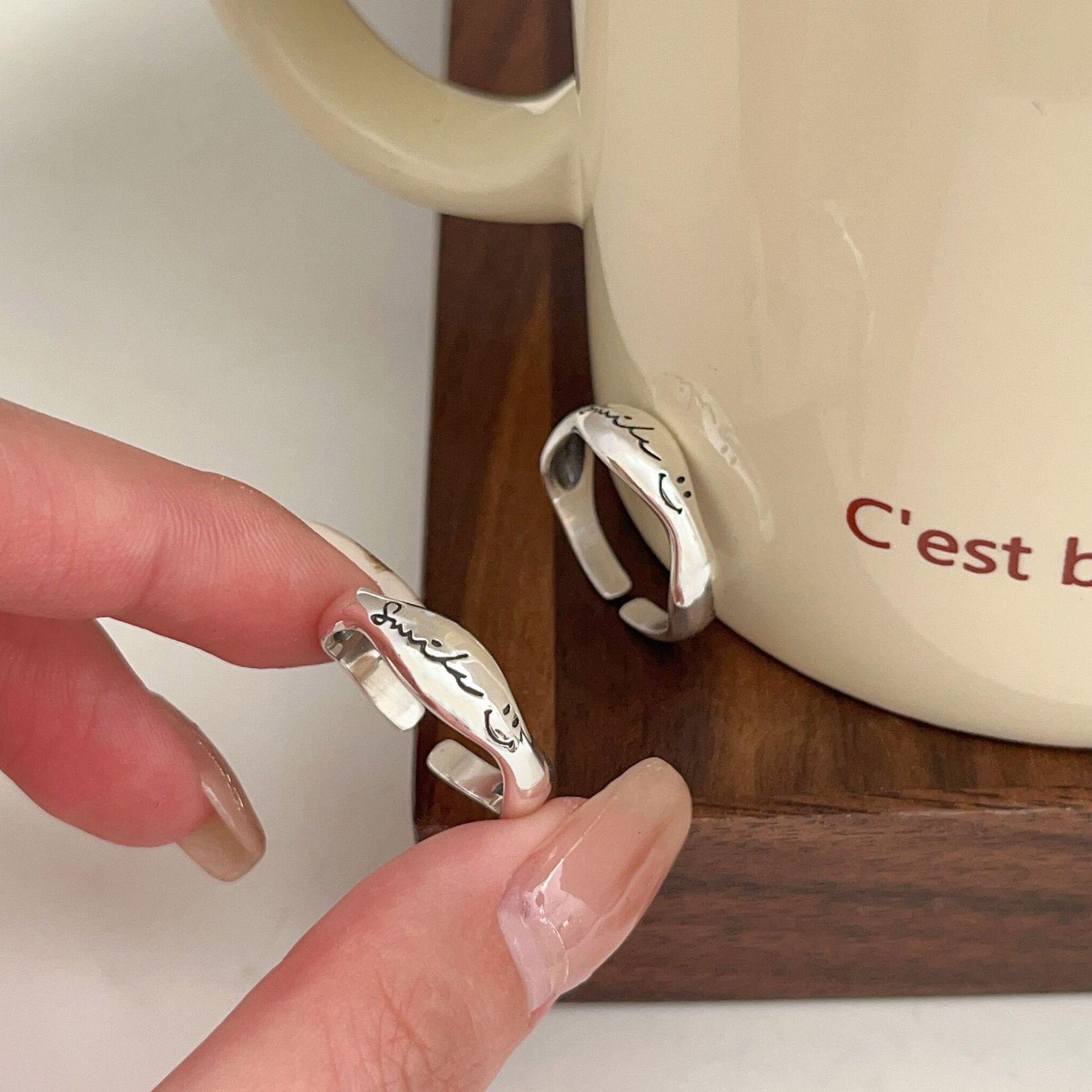 

Кольцо в корейском стиле со смайликом для женщин - Стерлинговое серебро S925, Изысканное, Простое, Высококлассное, Универсальное, Идеальный подарок для лучшей подруги Adjustable Open Size