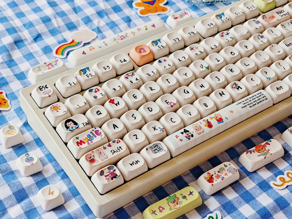 Cute Forest Band Keycaps Five-Sided Thermal Sublimation Pbt Cherry Moa For Diy Aula F75/F99 White Cute Keycaps 140Keys