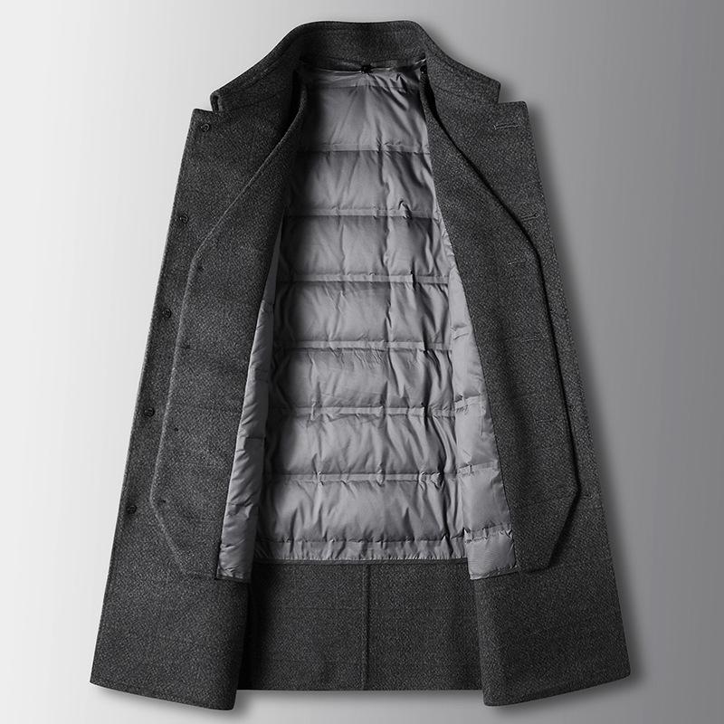 Men's Coat Autumn and Winter Wool Lapel Trench Coat Take-off Down Vest Two-piece Double-sided Middle-aged Business Coat