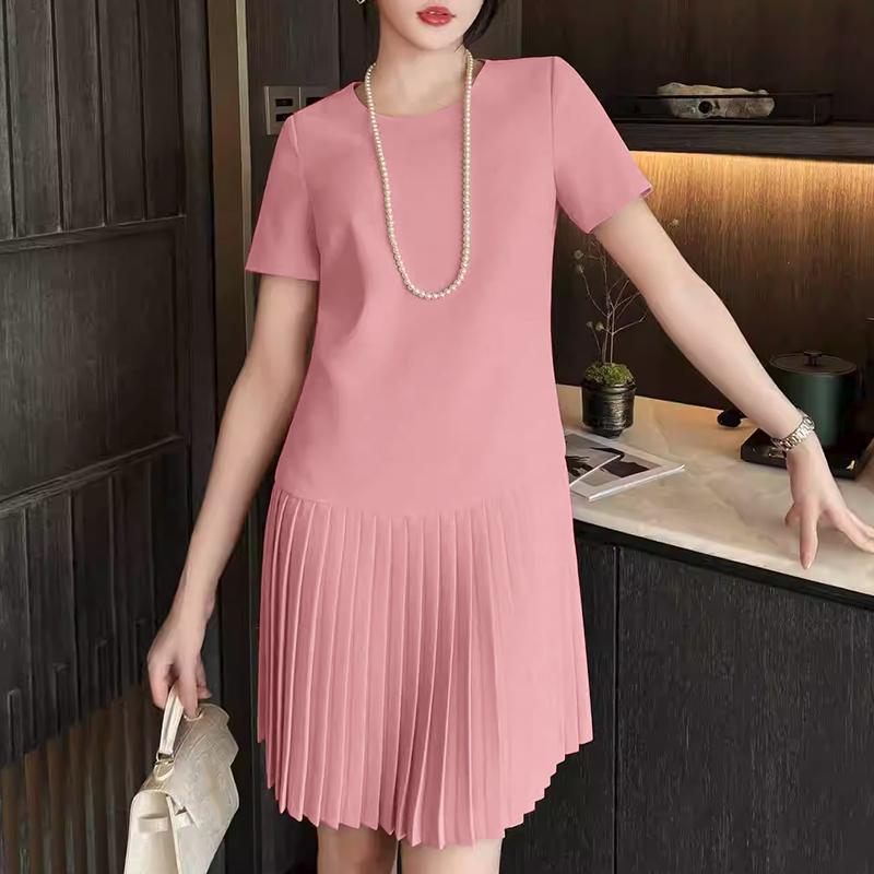 

ZANZEA Женское повседневное платье с круглым вырезом, однотонное, летнее, с коротким рукавом 5XL розовый