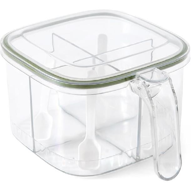 TOPINCN 4 Compartments Seasoning Box with Cover and 4 Serving Spoons, Transparent Pot Clear Seasoning Storage Box Container Kitchen Condiment Jars