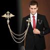 Men's Fashion Suit Brooch Simple Diamond Tassel Metal Wedding Dress Suit Brooch Collar Pin