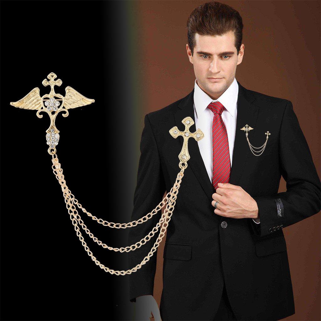 Men's Fashion Suit Brooch Simple Diamond Tassel Metal Wedding Dress Suit Brooch Collar Pin