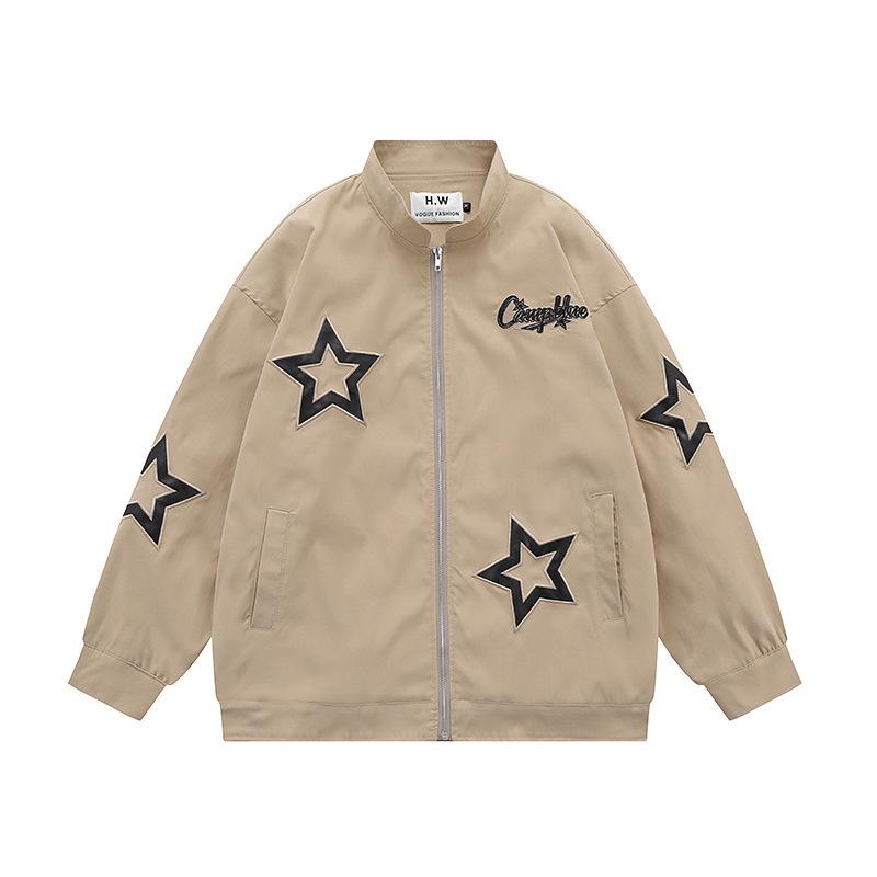 Autumn Casual Fashion Star Embroidery Thin Zipper Jacket